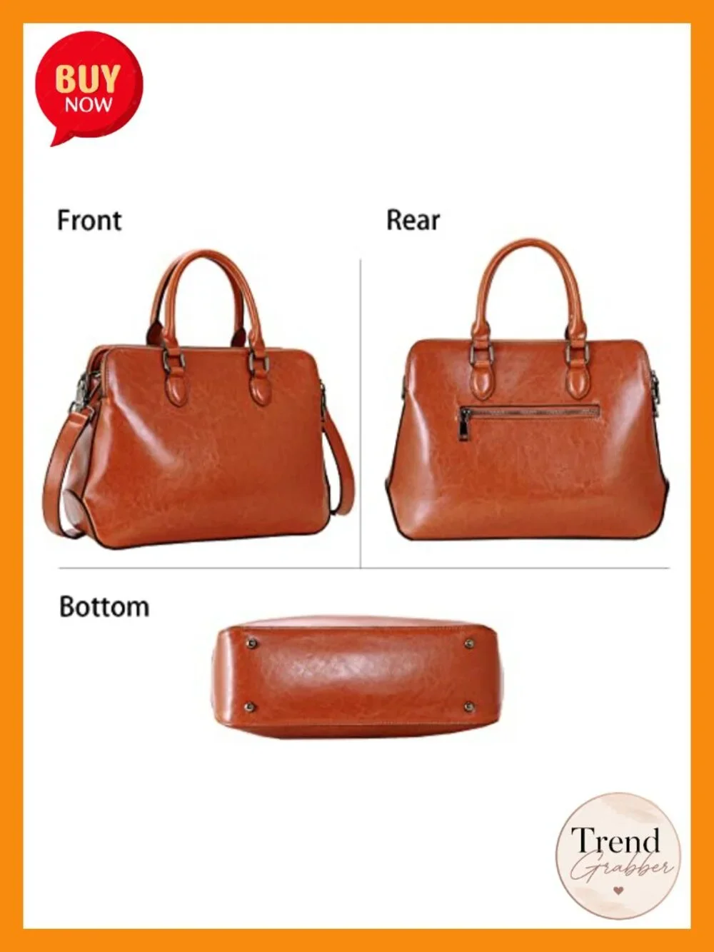 Genuine Leather Tote Shoulder Bag Multi Compartment Satchel